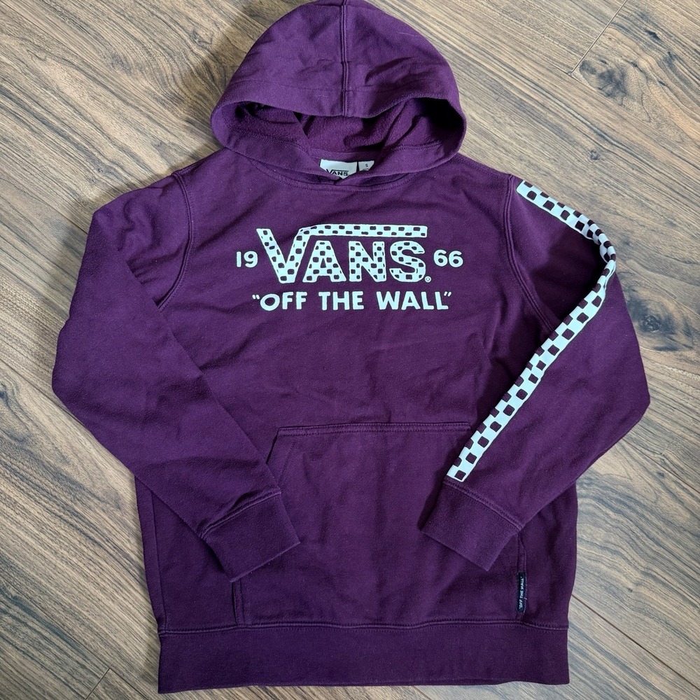 Vans‎ Off The Wall Hoodie Boys S Burgundy Fleece Lined Sweatshirt Skateboard